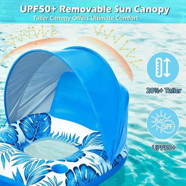 Alt view image 4 of 7 - Pool Float with Canopy - Inflatable Pool Floaties Adult Lounger Floats Raft Floating Chair with Cup Holders for Swimming Pool Lake Water Lounge Float Beach Pool Party Toys for Adults