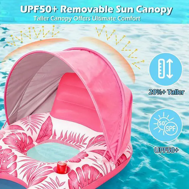 Alt view image 4 of 7 - Pool Float with Canopy - Inflatable Pool Floaties Adult Lounger Floats Raft Floating Chair with Cup Holders for Swimming Pool Lake Water Lounge Float Beach Pool Party Toys for Adults