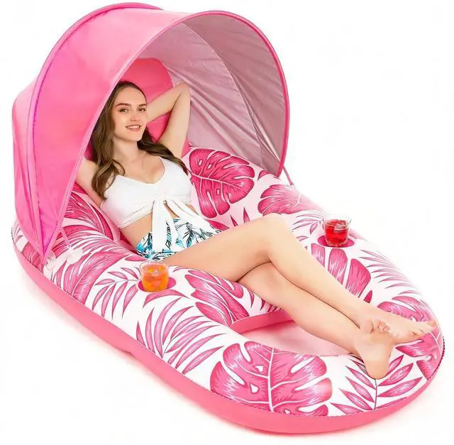 Main image of Pool Float with Canopy - Inflatable Pool Floaties Adult Lounger Floats Raft Floating Chair with Cup Holders for Swimming Pool Lake Water Lounge Float Beach Pool Party Toys for Adults