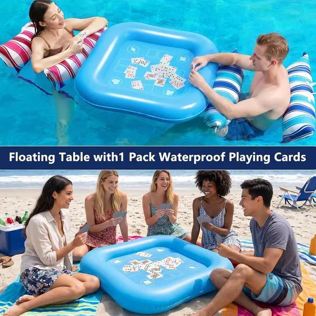 Alt view image 2 of 7 - Pool Floats Adult Games - 2 Pack Fabric Inflatable Pool Floaties Water Hammock Chair w Floating Table Waterproof Playing Cards Party Game Toys Lake Lounger Raft Pool Hammock Float Floaty