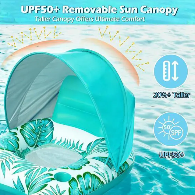 Alt view image 4 of 7 - Pool Float with Canopy - Inflatable Pool Floaties Adult Lounger Floats Raft Floating Chair with Cup Holders for Swimming Pool Lake Water Lounge Float Beach Pool Party Toys for Adults