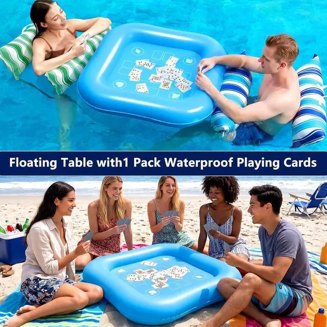 Alt view image 2 of 7 - Pool Floats Adult Games - 2 Pack Fabric Inflatable Pool Floaties Water Hammock Chair w Floating Table Waterproof Playing Cards Party Game Toys Lake Lounger Raft Pool Hammock Float Floaty