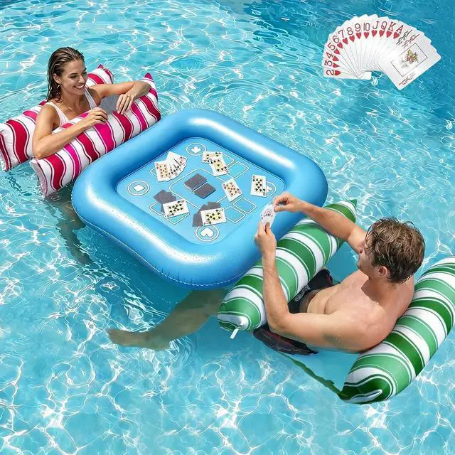 Main image of Pool Floats Adult Games - 2 Pack Fabric Inflatable Pool Floaties Water Hammock Chair w Floating Table Waterproof Playing Cards Party Game Toys Lake Lounger Raft Pool Hammock Float Floaty
