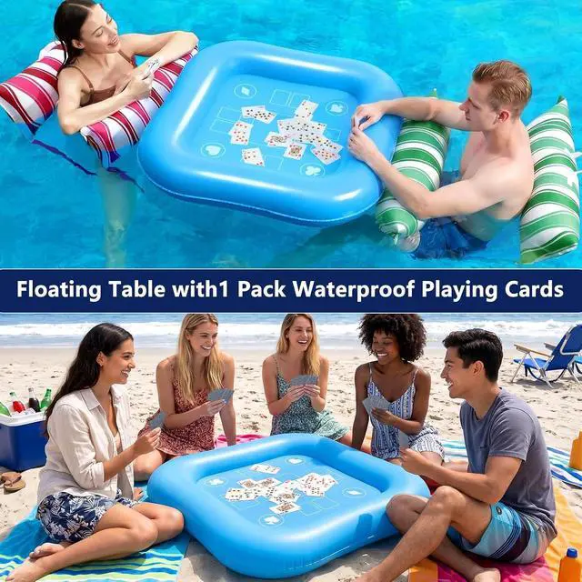 Alt view image 2 of 7 - Pool Floats Adult Games - 2 Pack Fabric Inflatable Pool Floaties Water Hammock Chair w Floating Table Waterproof Playing Cards Party Game Toys Lake Lounger Raft Pool Hammock Float Floaty