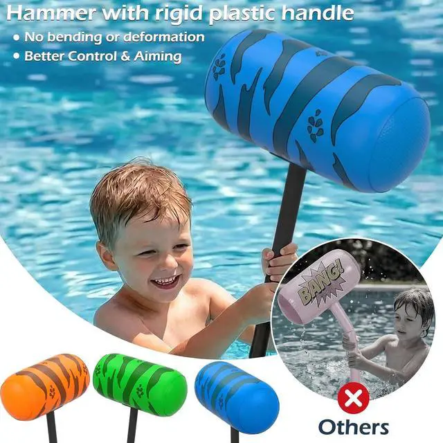 Alt view image 5 of 7 - Pool Games Toys Floats -2Pack Inflatable Dinosaur Pool Floats with Blow Up Toy Hammers Ride on Pool Floaties for Kids Teens Adults Lounge Raft Summer Lake Beach Party Decorations