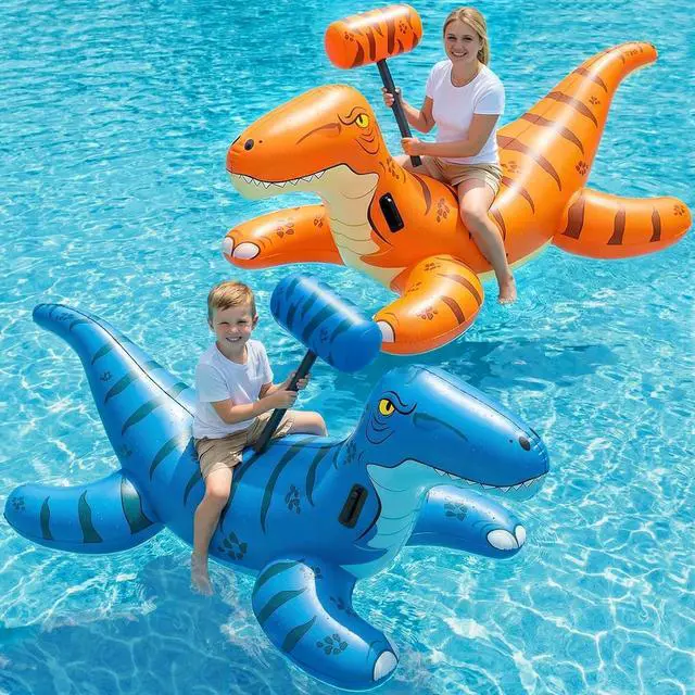 Main image of Pool Games Toys Floats -2Pack Inflatable Dinosaur Pool Floats with Blow Up Toy Hammers Ride on Pool Floaties for Kids Teens Adults Lounge Raft Summer Lake Beach Party Decorations