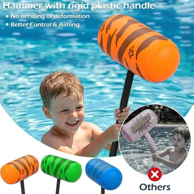 Alt view image 5 of 7 - Pool Games Toys Floats -2Pack Inflatable Dinosaur Pool Floats with Blow Up Toy Hammers Ride on Pool Floaties for Kids Teens Adults Lounge Raft Summer Lake Beach Party Decorations