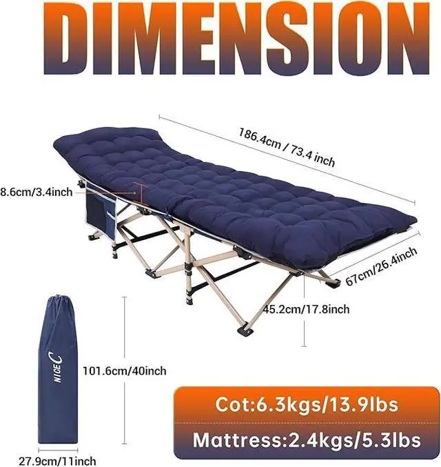 Alt view image 5 of 7 - Heated Cot with Cushion, Heated Camping Cots, Folding Cots with Mattress for Adults, with Pillow, Carry Bag & Storage Pocket, Extra Wide Sturdy, Holds Up to 500 Lbs (2, Heated Mattress Navy)