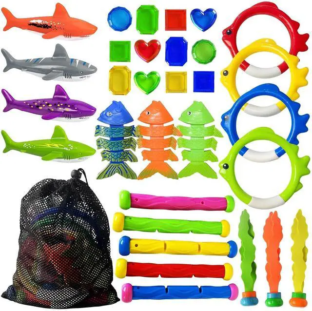 Main image of Pool Diving Toys Games - 31 PCS Swimming Pool Toys for Kids Teens with Diving Rings Dive Sticks Underwater Treasures Torpedo Bandits Fish Toy etc Fun Water Swim Toy for Boys Girls Adults