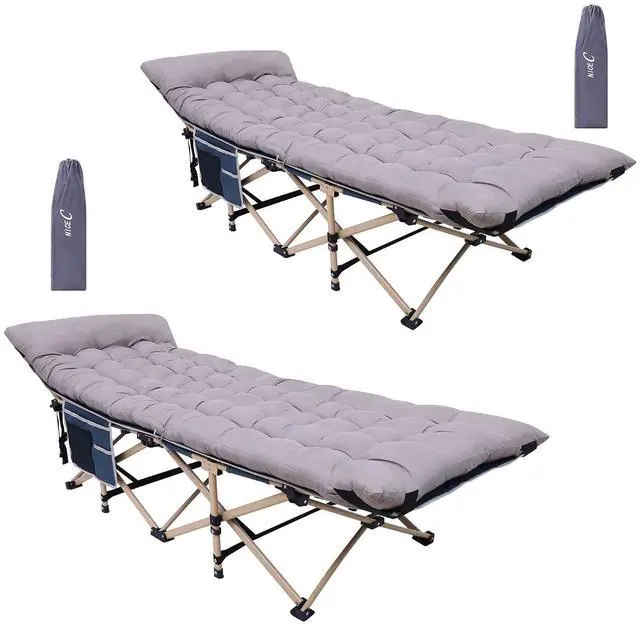 Main image of Camping Cots with Cushion, Folding Cots with Mattress for Adults, Bed Camping with Pillow, Carry Bag, Storage Pocket, Extra Wide Sturdy, Holds Up to 500 Lbs (2, Mattress Grey)