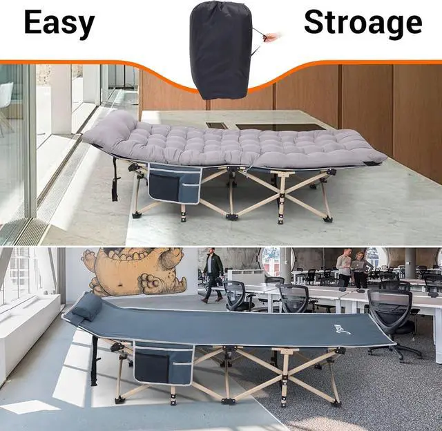 Alt view image 7 of 7 - Heated Cot with Cushion, Heated Camping Cots, Folding Cots with Mattress for Adults, with Pillow, Carry Bag & Storage Pocket, Extra Wide Sturdy, Holds Up to 500 Lbs (2, Heated Mattress Navy)
