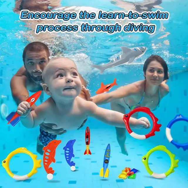 Alt view image 2 of 7 - Pool Diving Toys Games - 25PCS Swimming Pool Toys with Dive Sticks and Rings Underwater Treasures Torpedo Bandits Fish Toy etc Fun Water Swim Toy for Boys Girls Adults Kids Teens