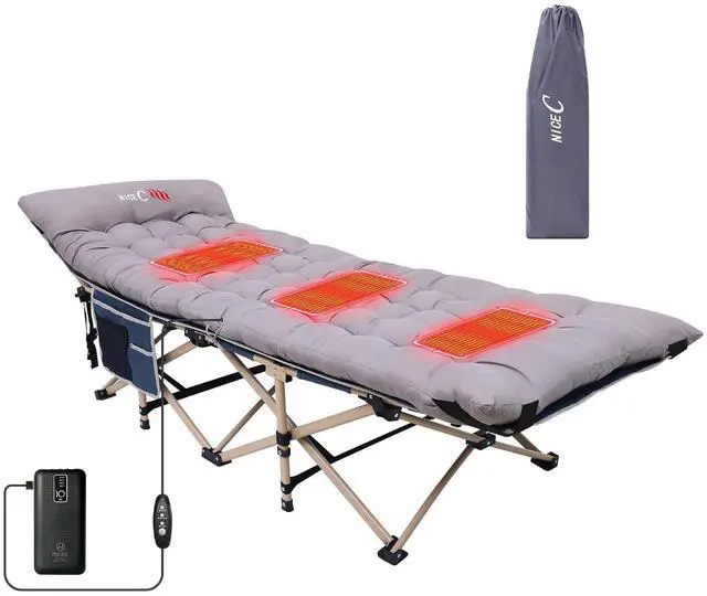 Main image of Heated Cot, Heated Camping Cots with Cushion, Folding Cots with Mattress for Adults, with Pillow, Carry Bag, Storage Pocket, Extra Wide Sturdy, Up to 500 Lbs (1 Pack Grey)
