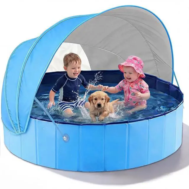 Main image of Kiddie Baby Pool with Canopy - Foldable Infant Toddler Kids Pool with Shade Baby Beach Essentials Tent Swimming Wading Pools for Toddlers 1-3 + Kids Dogs Ball Pit Backyard Water Play B, 48"