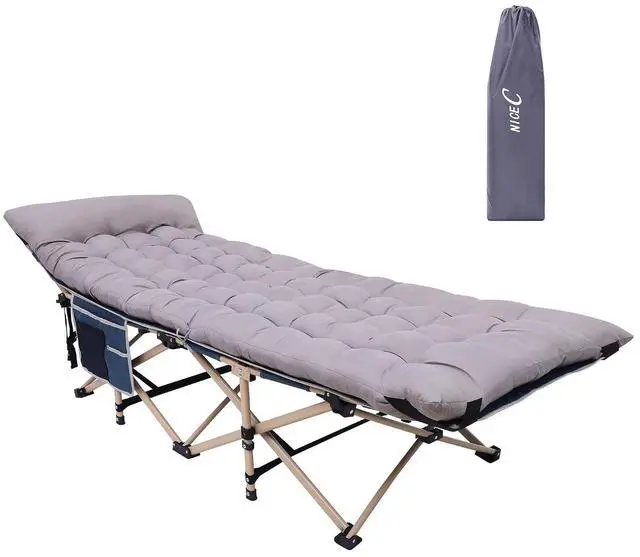 Main image of Camping Cots with Cushion, Folding Cots with Mattress for Adults, Bed Camping with Pillow, Carry Bag, Storage Pocket, Extra Wide Sturdy, Holds Up to 500 Lbs (1, Mattress Grey)
