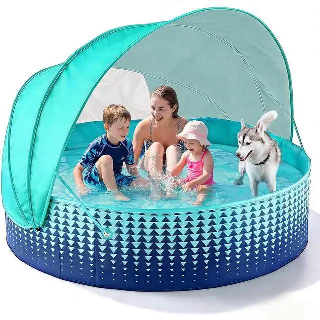 Main image of Kiddie Baby Pool with Canopy - Foldable Infant Toddler Kids Pool with Shade Baby Beach Essentials Tent Swimming Wading Pools for Toddlers 1-3 + Kids Dogs Ball Pit Backyard Water Play G, 79"