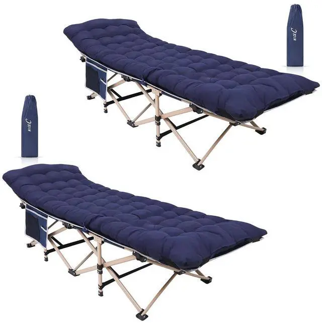 Main image of Camping Cots with Cushion, Folding Cots with Mattress for Adults, Bed Camping with Pillow, Carry Bag, Storage Pocket, Extra Wide Sturdy, Holds Up to 500 Lbs (2, Mattress Navy)