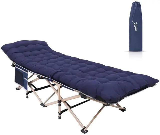 Main image of Camping Cots with Cushion, Folding Cots with Mattress for Adults, Bed Camping with Pillow, Carry Bag, Storage Pocket, Extra Wide Sturdy, Holds Up to 500 Lbs (1, Mattress Navy)