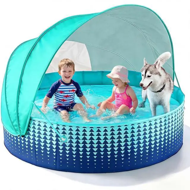 Main image of Kiddie Baby Pool with Canopy - Foldable Infant Toddler Kids Pool with Shade Baby Beach Essentials Tent Swimming Wading Pools for Toddlers 1-3 + Kids Dogs Ball Pit Backyard Water Play G, 63"