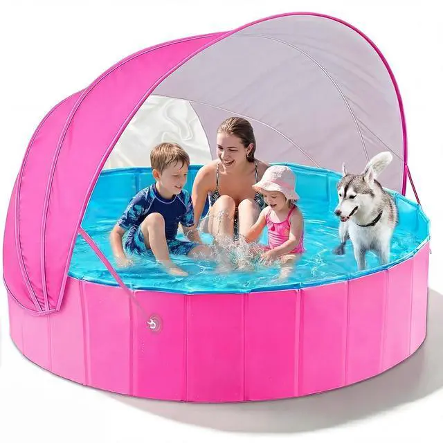 Main image of Kiddie Baby Pool with Canopy - Foldable Infant Toddler Kids Pool with Shade Baby Beach Essentials Tent Swimming Wading Pools for Toddlers 1-3 + Kids Dogs Ball Pit Backyard Water Play R, 79"