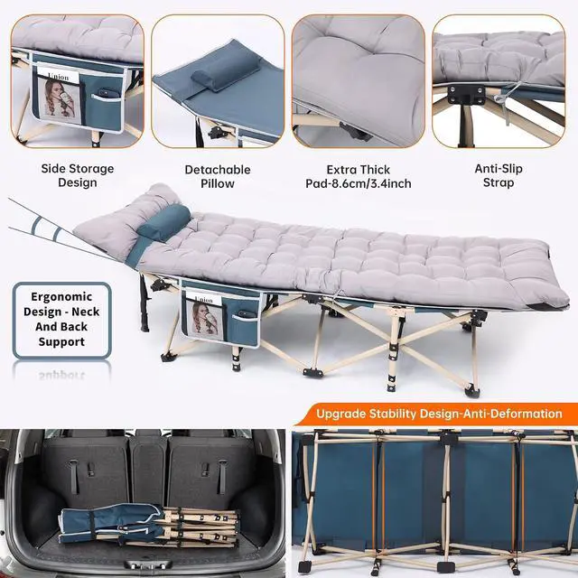 Alt view image 3 of 7 - Heated Cot with Battery, Heated Camping Cots with Cushion, Folding Cots with Mattress for Adults, with Pillow, Carry Bag & Storage Pocket, Extra Wide Sturdy, Up to 500 Lbs (2 Pack, Grey)