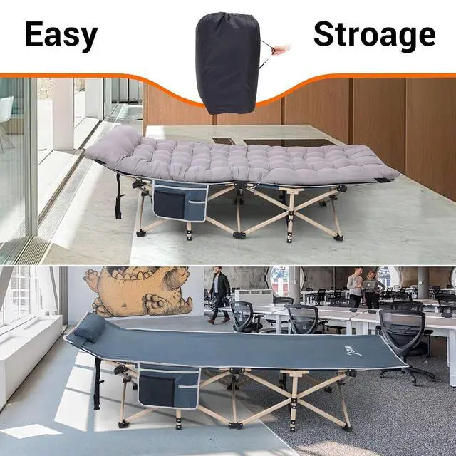 Alt view image 6 of 7 - Heated Cot with Battery, Heated Camping Cots with Cushion, Folding Cots with Mattress for Adults, with Pillow, Carry Bag & Storage Pocket, Extra Wide Sturdy, Up to 500 Lbs (2 Pack, Grey)