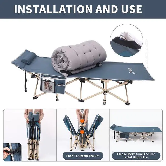 Alt view image 7 of 7 - Heated Cot with Battery, Heated Camping Cots with Cushion, Folding Cots with Mattress for Adults, with Pillow, Carry Bag & Storage Pocket, Extra Wide Sturdy, Up to 500 Lbs (2 Pack, Grey)