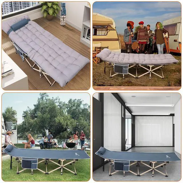 Alt view image 5 of 7 - Heated Cot with Battery, Heated Camping Cots with Cushion, Folding Cots with Mattress for Adults, with Pillow, Carry Bag & Storage Pocket, Extra Wide Sturdy, Up to 500 Lbs (2 Pack, Grey)