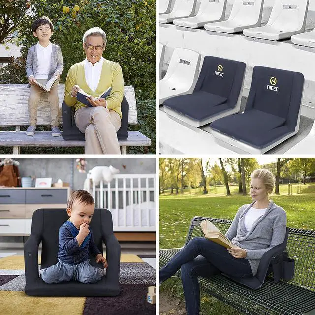 Alt view image 3 of 5 - Stadium Seats, Floor Chair, Bleacher Chairs, 5 Reclining Positions Waterproof Cushion, Ultralight, Foldable, Extra Thick Padding, with Shoulder Straps & Net Pockets, Power Bank Not Included