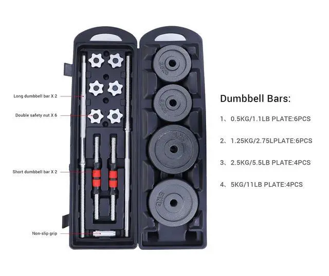 Alt view image 4 of 7 - Adjustable Dumbbells, Barbell Weight Set, Dumbbell Set, Weights Adjustable 22/33/44/66/105 Lbs Home Gym 2 in 1, Anti-Slip Handle, All-Purpose, Office, Fitness