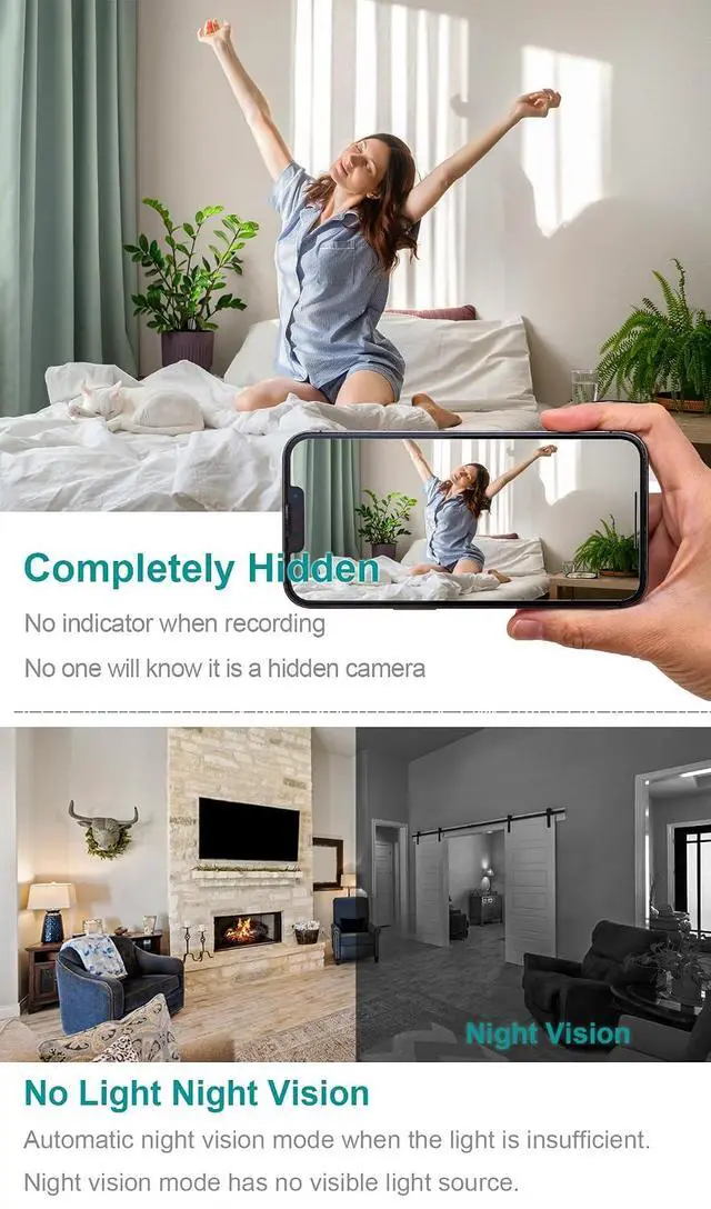 Alt view image 2 of 7 - 2026 Upgraded 4K Hidden Camera with Night Vision,Wireless WiFi Wall Outlet Camera,Motion Detection|SD Storage Indoor Camera for Pet|Home|Office (White)