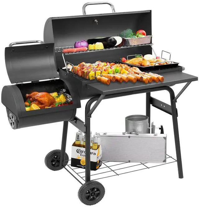 Main image of Barrel Charcoal Grill with offset smoker,550 Square Inches Cooking Area, Outdoor BBQ Grill with Front Shelf, Perfect for Backyard, Patio Parties and Picnics.