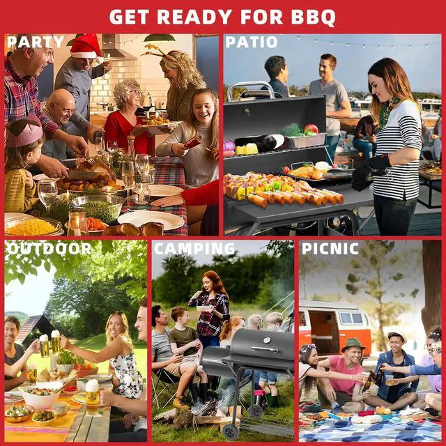 Alt view image 7 of 7 - Barrel Charcoal Grill with offset smoker,550 Square Inches Cooking Area, Outdoor BBQ Grill with Front Shelf, Perfect for Backyard, Patio Parties and Picnics.