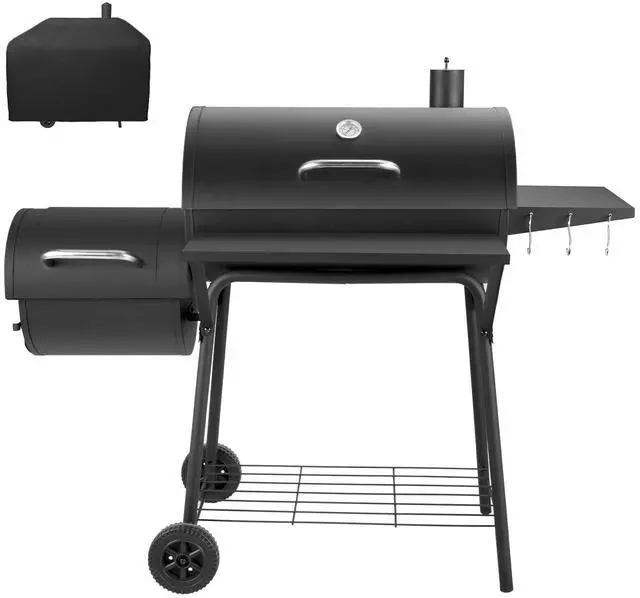 Main image of Barrel Charcoal Grill with offset smoker, 714 Square Inches Cooking Area, Outdoor BBQ Grill with Front and Side Shelf, Perfect for Backyard, Patio Parties and Picnics