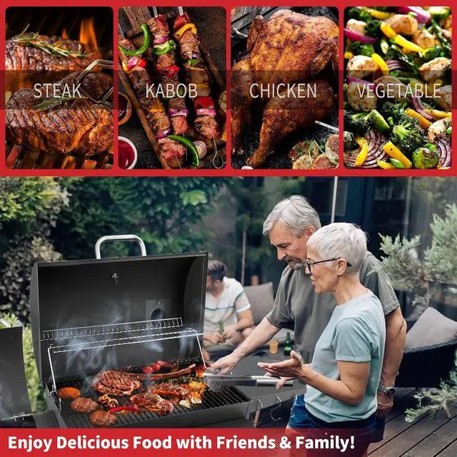 Alt view image 3 of 7 - Barrel Charcoal Grill with offset smoker, 714 Square Inches Cooking Area, Outdoor BBQ Grill with Front and Side Shelf, Perfect for Backyard, Patio Parties and Picnics