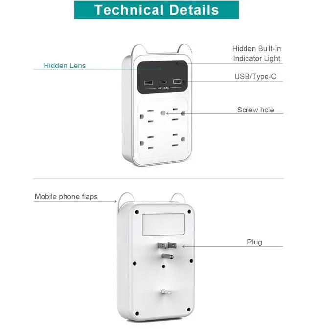 Alt view image 6 of 7 - 2026 Upgraded 4K HD Hidden Camera Wall Outlet Camera, Wireless Nanny Cam with 120° Wide Angle Loop Recording Motion Detection Easy Setup for Home, Pets & Office Indoor Security (White)