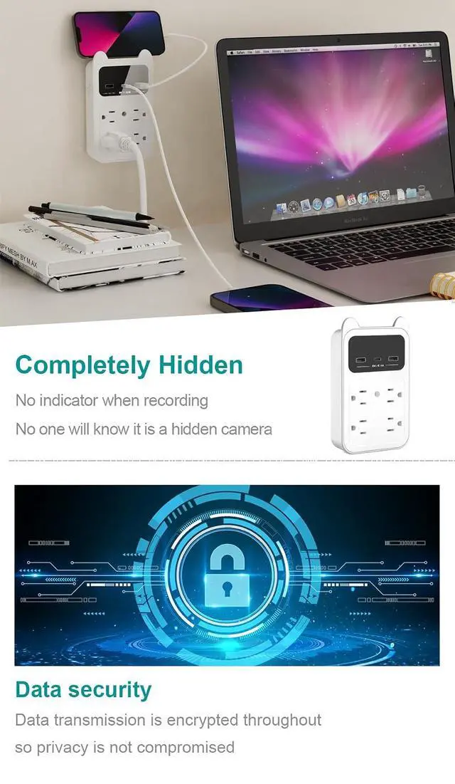 Alt view image 3 of 7 - 2026 Upgraded 4K HD Hidden Camera Wall Outlet Camera, Wireless Nanny Cam with 120° Wide Angle Loop Recording Motion Detection Easy Setup for Home, Pets & Office Indoor Security (White)