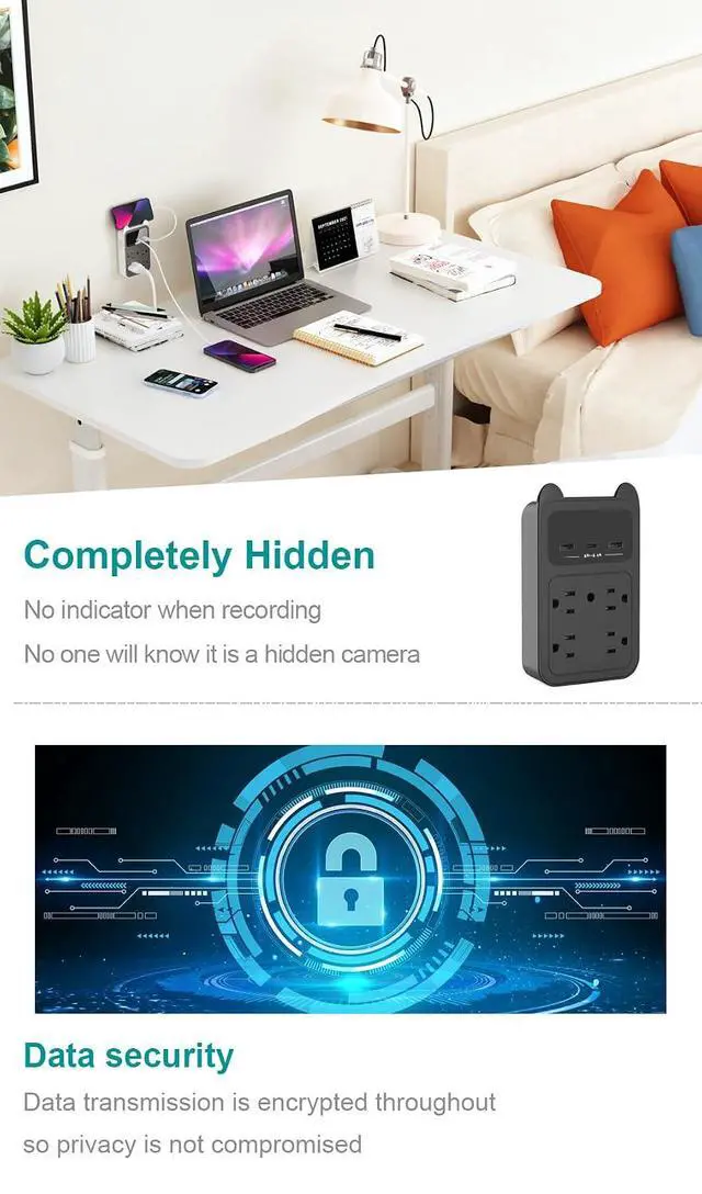 Alt view image 4 of 7 - 2026 Upgraded 4K HD Hidden Camera Wall Outlet Camera, Wireless Nanny Cam with 120° Wide Angle Loop Recording Motion Detection Easy Setup for Home, Pets & Office Indoor Security