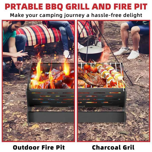 Alt view image 4 of 7 - 15.9" Foldable Portable Camping Charcoal Grill - Rust-Resistant Compact Tabletop Grill with Detachable Grate & Quick Assembly for Outdoor Cooking BBQ Smokes Beach Patio Backyard