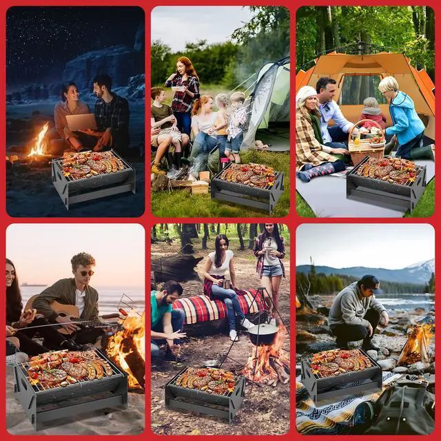 Alt view image 3 of 7 - 15.9" Foldable Portable Camping Charcoal Grill - Rust-Resistant Compact Tabletop Grill with Detachable Grate & Quick Assembly for Outdoor Cooking BBQ Smokes Beach Patio Backyard