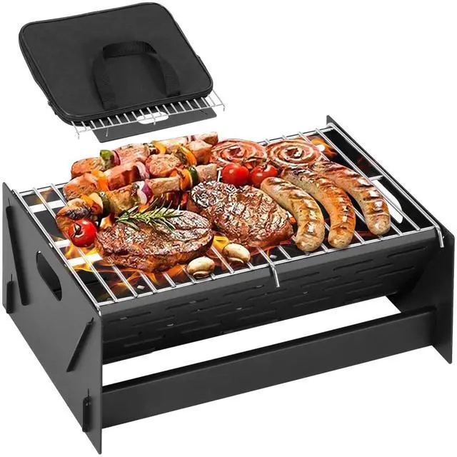 Main image of 12" Foldable Portable Camping Charcoal Grill - Rust-Resistant Compact Tabletop Grill with Detachable Grate & Quick Assembly for Outdoor Cooking BBQ Smokes Beach Patio Backyard