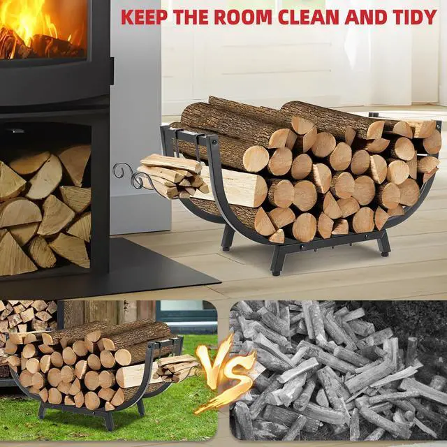 Alt view image 4 of 7 - 30 Firewood Rack Outdoor and Indoor, Compact Firewood log Storage & Holder, Stable Log Holder with Reinforced Steel Frame, Waterproof Rustproof Wood Pile Storage Rack for Fireplaces/Camping.