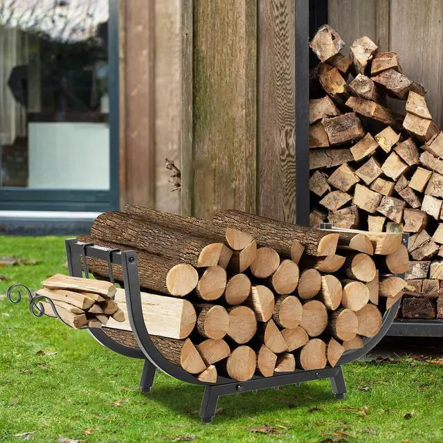 Alt view image 6 of 7 - 30 Firewood Rack Outdoor and Indoor, Compact Firewood log Storage & Holder, Stable Log Holder with Reinforced Steel Frame, Waterproof Rustproof Wood Pile Storage Rack for Fireplaces/Camping.