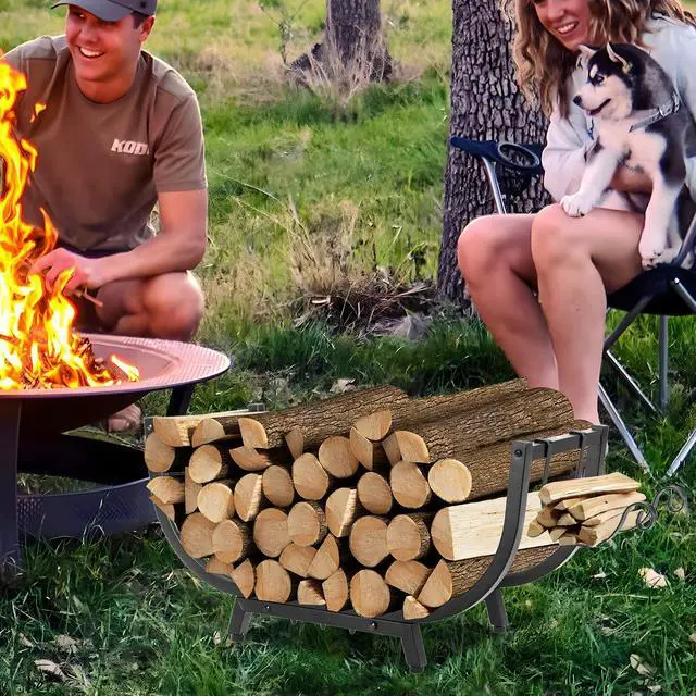 Alt view image 7 of 7 - 30 Firewood Rack Outdoor and Indoor, Compact Firewood log Storage & Holder, Stable Log Holder with Reinforced Steel Frame, Waterproof Rustproof Wood Pile Storage Rack for Fireplaces/Camping.