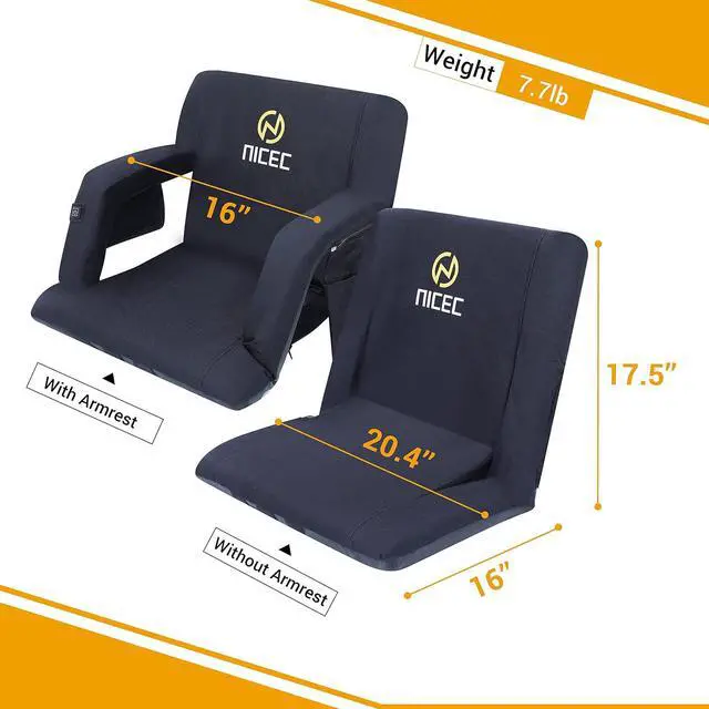 Alt view image 5 of 5 - Stadium Seats, Floor Chair, Bleacher Chairs, 5 Reclining Positions Waterproof Cushion, Ultralight, Foldable, Extra Thick Padding, with Shoulder Straps & Net Pockets, Power Bank Not Included