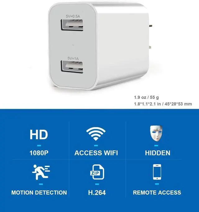 Alt view image 2 of 7 - Patterson 1080P Hidden Camera USB Charger - Mini Wireless Spy Camera with WiFi & Motion Detection - Ideal for Home Security, Baby Monitoring, and Pet Surveillance