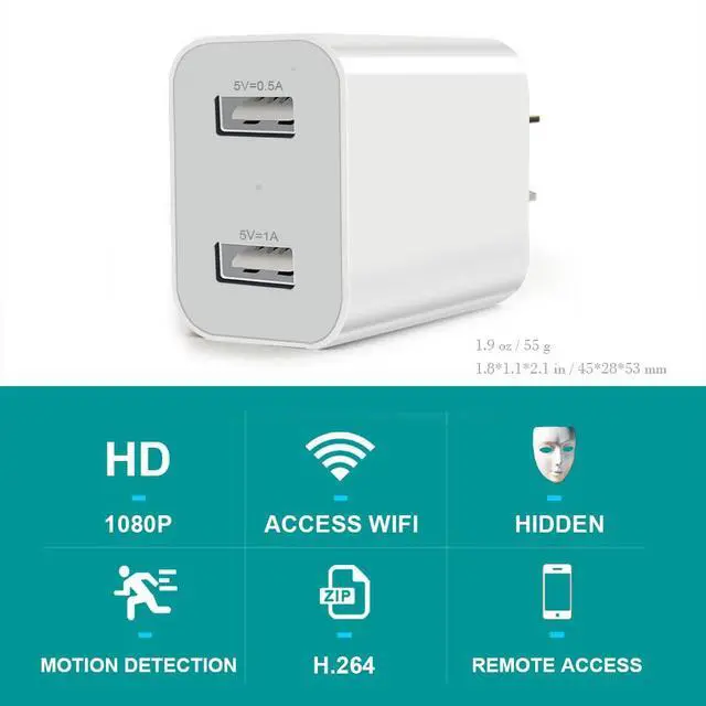 Alt view image 2 of 7 - Hidden Camera with Wireless Charger - 1080P HD Spy Camera, 160° Wide-Angle Lens, Motion Detection, Suitable for Home Security Monitoring of Babies/Pets/Nanny(2.4/5G)