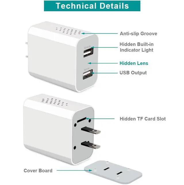 Alt view image 7 of 7 - Hidden Camera with Wireless Charger - 1080P HD Spy Camera, 160° Wide-Angle Lens, Motion Detection, Suitable for Home Security Monitoring of Babies/Pets/Nanny(2.4/5G)