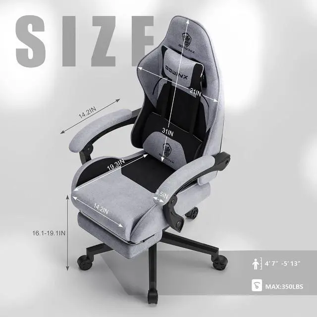 Alt view image 2 of 7 - Dowinx Gaming Chair with Pocket Spring Cushion, Computer Office Game Chair, Linkage Armrests and Footrest, High Back Ergonomic Computer Chair with Lumbar Support Task Chair with Footrest(Black Grey)