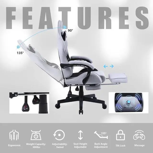 Alt view image 7 of 7 - Dowinx Gaming Chair with Pocket Spring Cushion, Computer Office Game Chair, Linkage Armrests and Footrest, High Back Ergonomic Computer Chair with Lumbar Support Task Chair with Footrest(Black Grey)